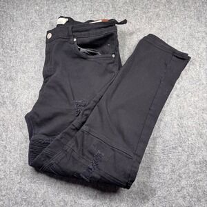 Refinery Republic Mens Moto Biker Jeans Black Distressed Slim Fit 38x32 MNJN3070